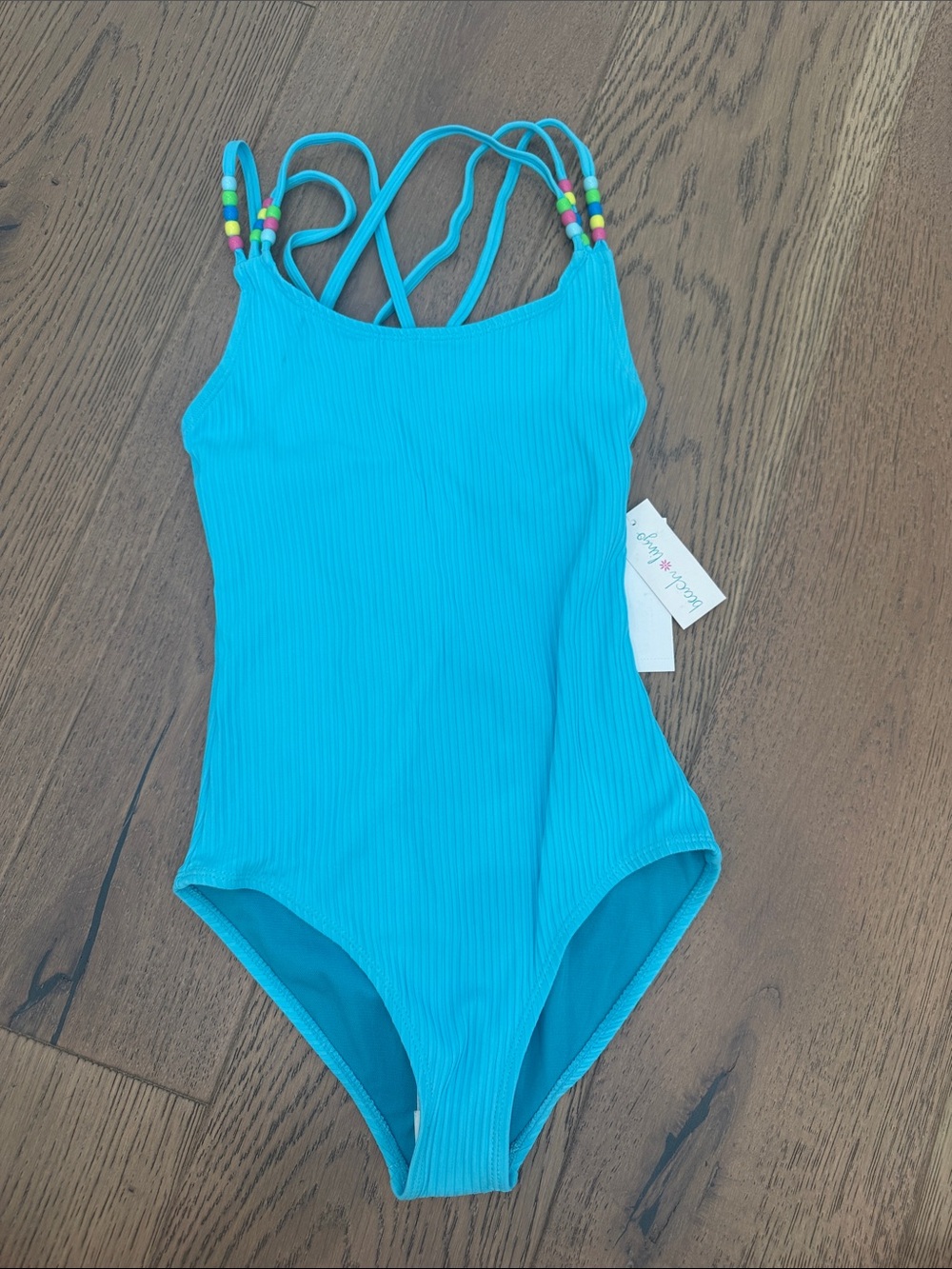 Beach lingo Kids Ribbed One-Piece Swimsuit - Aqua Blue